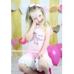 Father's Day Light Pink White Dots Tank Top White Lace Bow & Daddy Alway Be My King Print & Light Pink Cotton Short Pantie & White Lace Ruffles P054